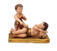 DRW Bambino Gesù Addormentato con San Juanito in Resina Dipinto a Mano 17 cm