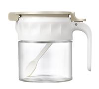 DRW Barattolo portaspezie 250ml in vetro e pp con cucchiaio bianco e trasparente 10x12x13 cm