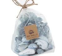 DRW Borsa di Conchiglie assortite con spugne, Stella Marina e Pietre in Blu 12x8x15/23cm