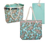 DRW Borsa spiaggia in tela patchamama e manico in corda 44 x 40 cm