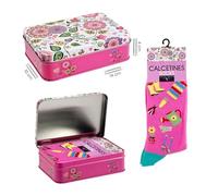 DRW Calzini da Giardinaggio Rose in Scatola di Metallo, Taglia Unica, Multicolore, estandar