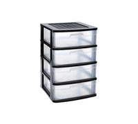 DRW Cassettiera da pavimento 4 cassetti nero e trasparente 39 x 40 x 65 cm