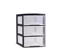 DRW Cassettiera da tavolo 3 cassetti in PVC nero e trasparente 37,5 x 26 x 37