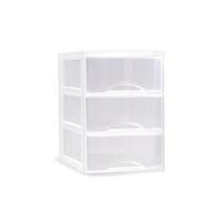 DRW Cassettiera da tavolo 3 cassetti PVC Bianco e Trasparente 37.5x26x37