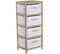 DRW Cassettiera in Legno con 4 cassetti in Tessuto Bianco 40x30x94 cm, Cristallo e Vimini, Trasparente e Naturale, Medidas: 15x15x36 cm