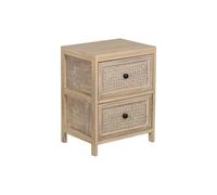 DRW Cassettiera Rettangolare in Legno con 2 cassetti in Vimini Finitura Naturale 40 x 30 x 52 cm, Trasparente e Dorato, Medidas: 8x8x8 cm