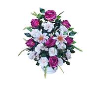 DRW Centro di fiori artificiali Cimitero, Santi, Anniversari Rose viola e garofani Rosa 50 cm Larghezza x 60 cm Altezza x 25 cm Profondità (Aprox)