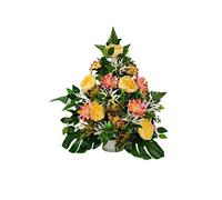 DRW Centro di Fiori Artificiali per Cimitero Chiese Matrimoni Centro Fiori per i Santi Rosa Giallo e Beige 75x55 cm