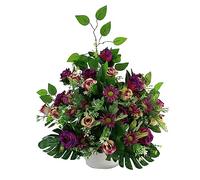 DRW Centro di Fiori Artificiali per Cimitero Chiese Matrimoni Centro Fiori per i Santi Viola con Rose, boccioli e Margherite Malve 70x40 cm
