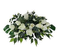 DRW Centro di fiori cuscino Cimitero, processioni, Chiese Matrimoni o sepolture Rose bianche ed eucalipto Stile barca artificiale 74x50x30