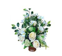 DRW Centro Fiori Artificiali Cimitero, Santi, Anniversari Rose Gialle e Campanelle Bianche 55 cm Larghezza x 60 cm Altezza x 25 cm Profondità (Aprox)