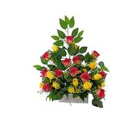 DRW Centro Fiori Artificiali Cimitero, Santi, Chiese, Anniversari, Cerimonie, Matrimonio Rosa e Giallo 50x65x25 cm