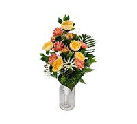DRW Centro Fiori Artificiali per Cimitero Chiese Matrimonio Centro Fiori per i Santi Rosso Arancione e Giallo (Jarron 65x40)