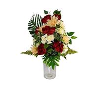 DRW Centro Fiori Artificiali per Cimitero Chiese Matrimonio Centro Fiori per i Santi Rosso Arancione e Beige (Jarron 65x40 cm)