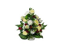 DRW Centro Fiori Artificiali per Cimitero Chiese Matrimonio Centro Fiori per i Santi Rosso Bianco e Beige (Centro 75 x 55 cm)