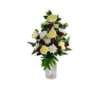 DRW Centro Fiori Artificiali per Cimitero Chiese Matrimonio Centro Fiori per i Santi Rosso Bianco e Beige (Jarron 65x40 cm)