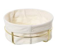 DRW Cestino di pane rotondo in metallo e tessuto in oro e naturale 21,5 x 10,5 cm