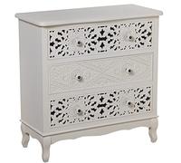 DRW Comoda con 3 cassetti MDF intagliati in Bianco 75x34x76cm, Legno e DM, estandar