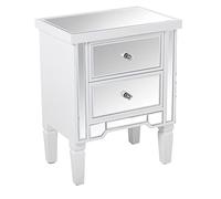 DRW Comodino con 2 cassetti in Legno Bianco e Specchio 49x33x62cm, Multicolore, estandar