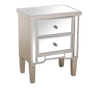 DRW Comodino con 2 cassetti in Legno Colore Champagne e Specchio 49x33x62cm, Multicolore, estandar