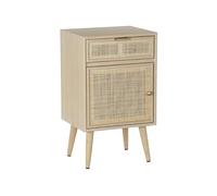 DRW Comodino con 2 cassetti in legno e rattan 42,2 x 37 x 70 cm