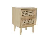 DRW Comodino con 2 cassetti in legno e rattan 43 x 33,7 x 56 cm