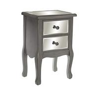 DRW Comodino con 2 cassetti in Legno e Specchio in Argento 40x30x60cm
