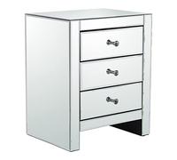 DRW Comodino con 3 cassetti in Vetro Legno in Colore Specchio 45x35x56cm, Multicolore, estandar