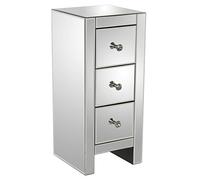 DRW Comodino con 3 cassetti in Vetro Specchio e Legno, 30x30x70cm