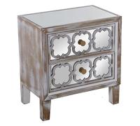 DRW Comodino in Legno 2 cassetti in Oro e Specchio 55x35x60 cm