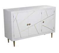 DRW Credenza in Legno con Tre Ante e Chiusura Magnetica in Bianco e Oro 120 x 40 x 80 cm, 120x40x80 cm