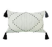 DRW Cuscino rettangolare in cotone con nappe e cerniera in bianco e nero 50x10x30 cm