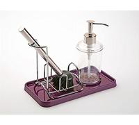 DRW - Dosatore e Tappetino in Metallo e PVC con Vassoio in Colore Viola 22,4 x 11,9 x 17,5