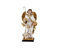 DRW Figura Arcangelo San Raffaello Abito Beige e Oro in Resina Dipinto a Mano (15 cm)