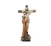 DRW Figura Cristo Crocifisso con San Francesco Resina Dipinta a Mano 15 cm