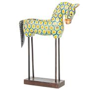 DRW Figura di cavallo in legno con gambe in metallo giallo e blu 27x8x40 cm
