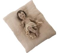 DRW Figura di un bambino Gesù in Resina con cuscino di lino in Beige 8x14x24 cm