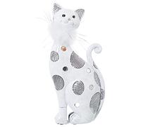 DRW Figura di un gatto con penna artificiale in resina bianca e argento 12x6x26cm