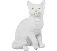 DRW Figura di un gatto seduto in ceramica bianca sabbia e oro 27x19x15 cm