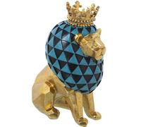 DRW Figura di un re leone in resina in oro, blu e nero 13x19x26cm
