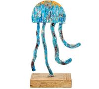 DRW Figura di una medusa di ferro con base in legno in blu 18x10x32 cm