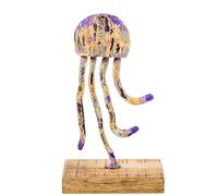 DRW Figura di una medusa di ferro con base in legno viola e nero 15x10x26 cm