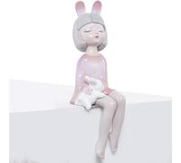 DRW Figura di una ragazza seduta con orecchie e coniglio in resina con colori multipli 12x12x32 cm