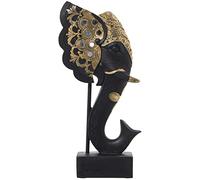 DRW Figura di Una Testa di Elefante in Resina con Supporto in Oro e Nero 18x10x36cm, estandar