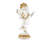 DRW Figura Ganesha su una Gamba Bianca e Oro Resina Dipinta a Mano 32 cm