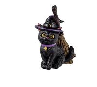 DRW Figura Gatto Stregone con Scopa in Resina Dipinto a Mano 5x12 cm