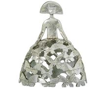 DRW Figura Menina Argento con Abito Farfalle traforato in Resina Dipinta a Mano 20x11x23 cm