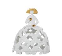 DRW Figura Menina bianca e oro con abito traforato in resina dipinta a mano 15x10x18 cm