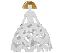 DRW Figura Menina bianca e oro con abito traforato in resina dipinta a mano 20x11x23 cm