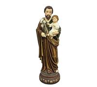 DRW Figura San Jose Grande con bambino in Bracci in Resina Dipinto a Mano 30x30x105 cm